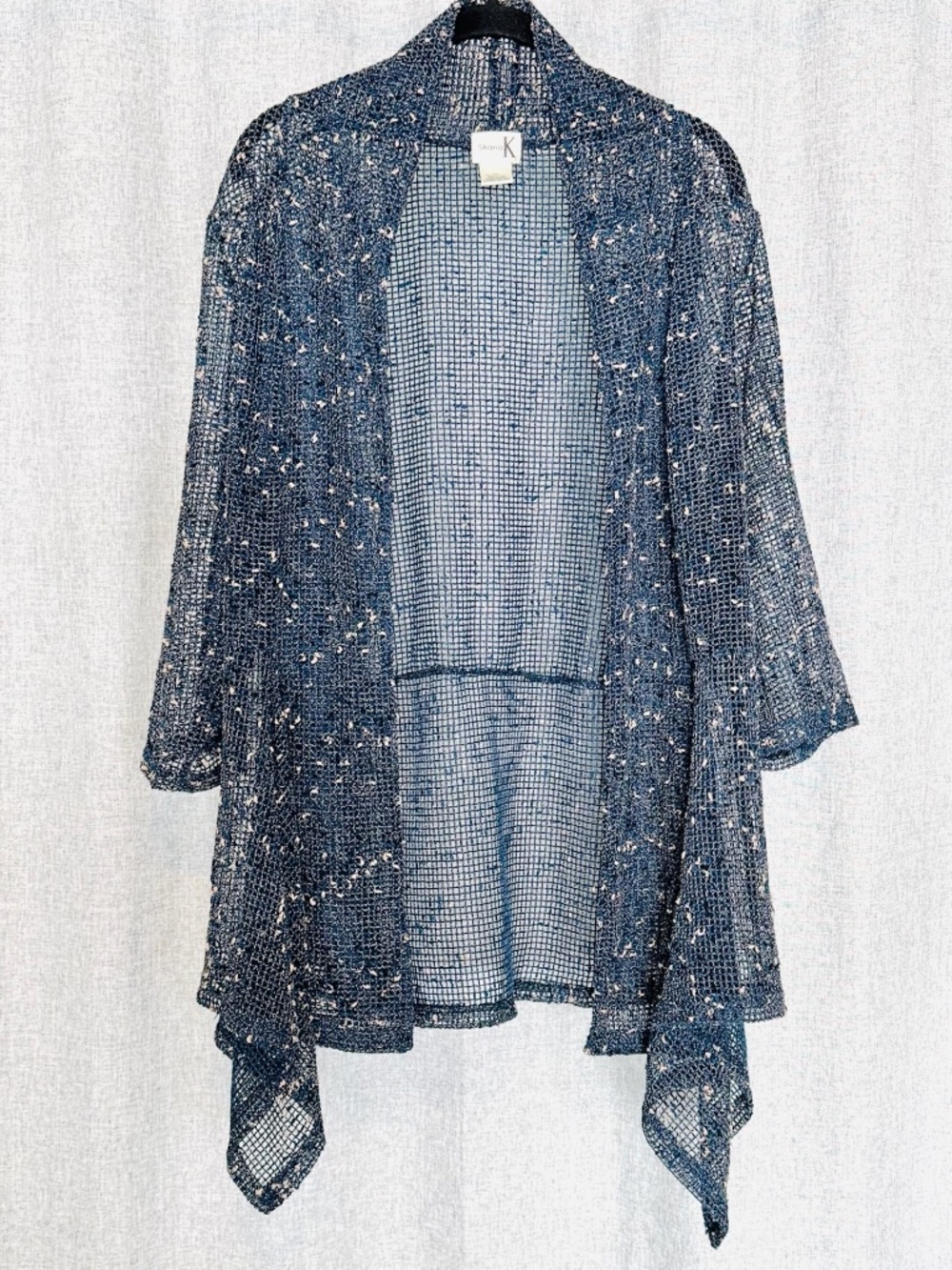 Shana K Boutique Cardigan Women's 3X Rustic Blue Cream Knit Sweater Wrap Throw